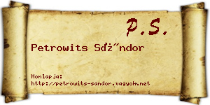 Petrowits Sándor névjegykártya